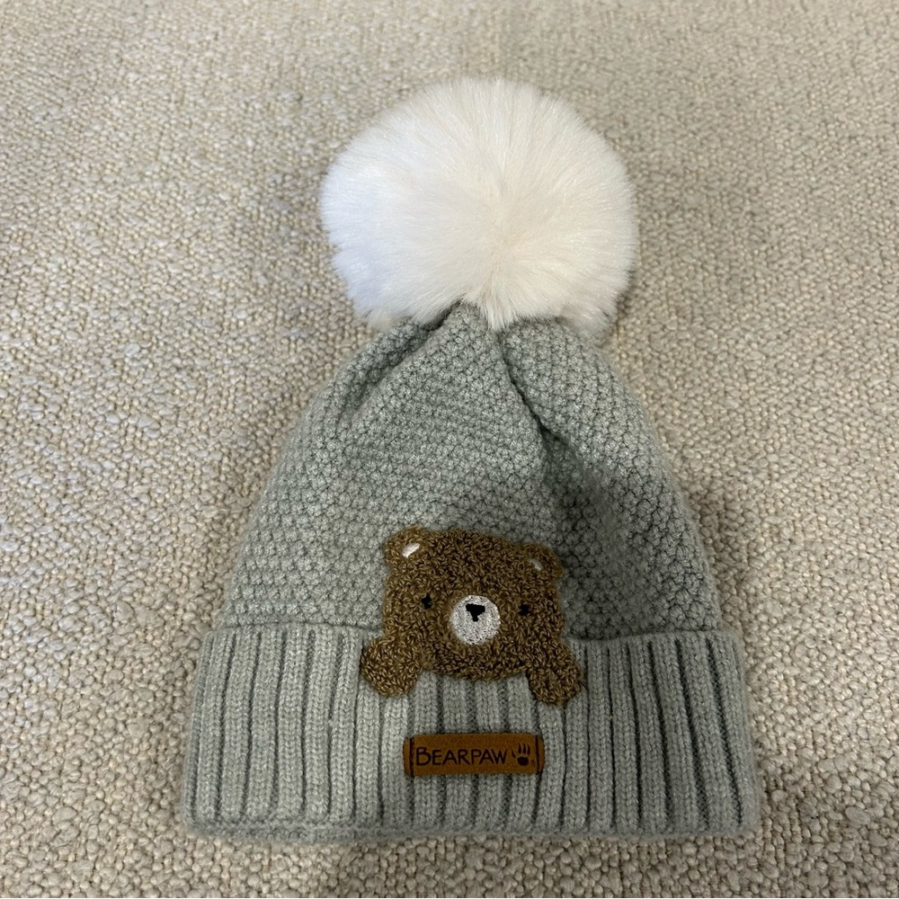 Bearpaw Toddler Knit Toque Beanie Hat with Pompom grey